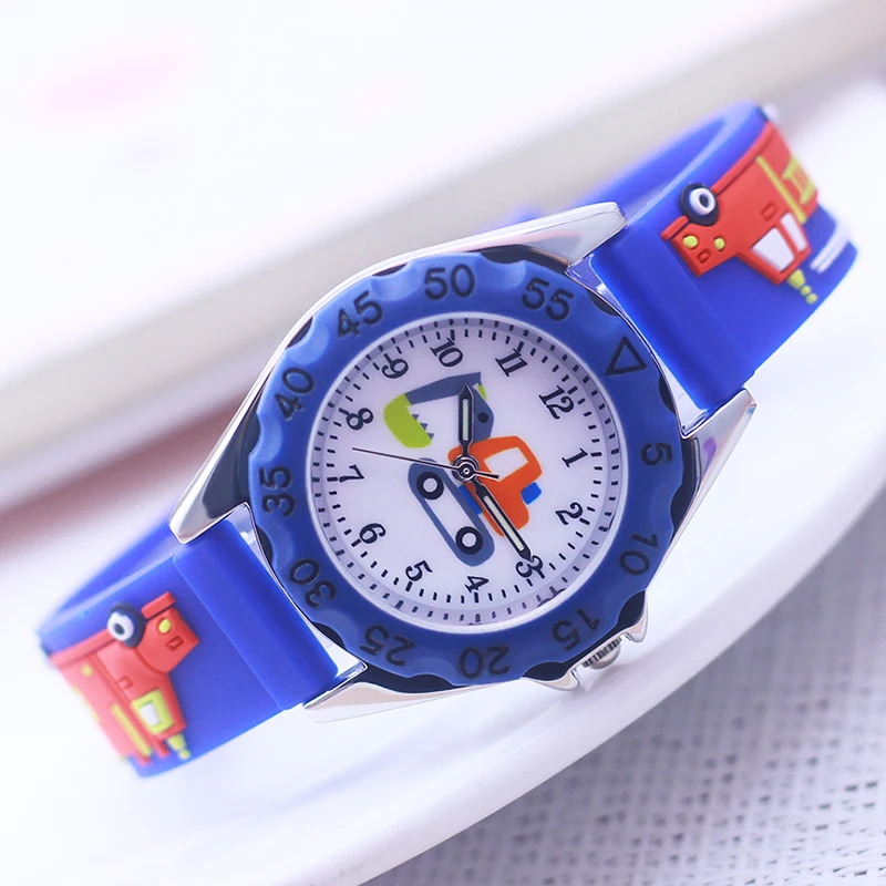 Famous Brand Children Boys New Fashion Cartoon Fire-truck Quartz Watches Little Kids Students Cool Holidays Gifts Wristwatches