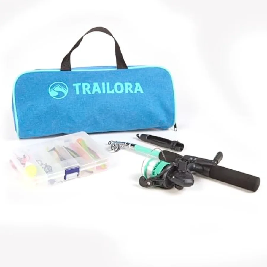 

Fishing Kit with Rod Reel Tackle Hooks Pre-Spooled Line Zip Carry Case - Boat/RV/Car/Cabin/Cottage