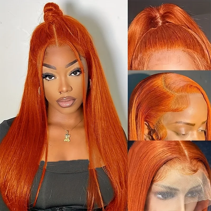 36 بوصة البرتقال الزنجبيل الدانتيل الجبهة الباروكات شعر الإنسان للنساء مستقيم 13x4 13x6 الدانتيل الباروكة الأمامية 350 الملونة قبل قطعها بيرو #3