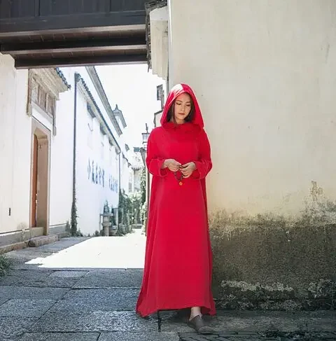 Women Black White Casual Vintage Hooded Dress Long Paragraph Dress Long Sleeved Vestidos 2017 Autumn Cotton Winter Maxi Dress
