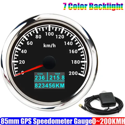 7 색 LED 자동차 자동차 85mm GPS 속도계 게이지 GPS 안테나 30KMH,60KMH,120KMH,200KMH 해양 보트 요트 COG TRIP 주행 거리계