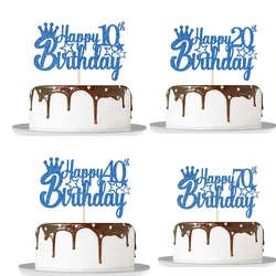Royal Blue Glitter Paper Happy 10th 15th 18th Birthday Cake Topper for Men Boy 20th 40th 70th Birthday Party Cake Decorations