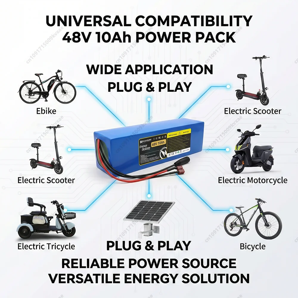 

Аккумуляторная батарея Aleaivy 48В 10Ач Li-ion со встроенной BMS 13S4P, безопасная и надежная, для электросамокатов, электровелосипедов, мотоциклов, с долгим сроком службы (1000+ циклов)