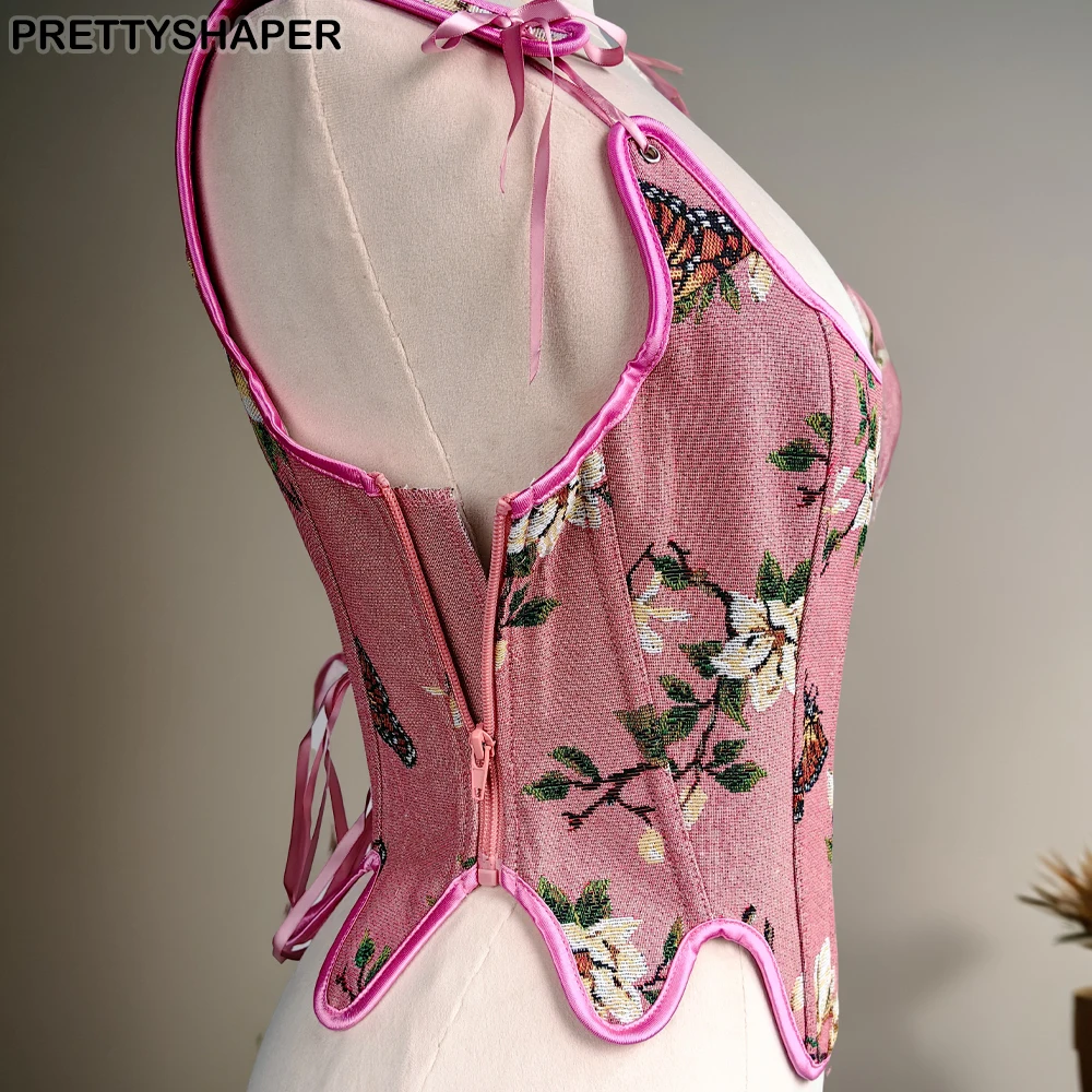 Description Picture 4 of itemWomen Pink Corset Bustier Overbust Slimm Waist Tummy Control Vintage Bodice Lace Up Boned Shaping Tops Push Up Breast Costume