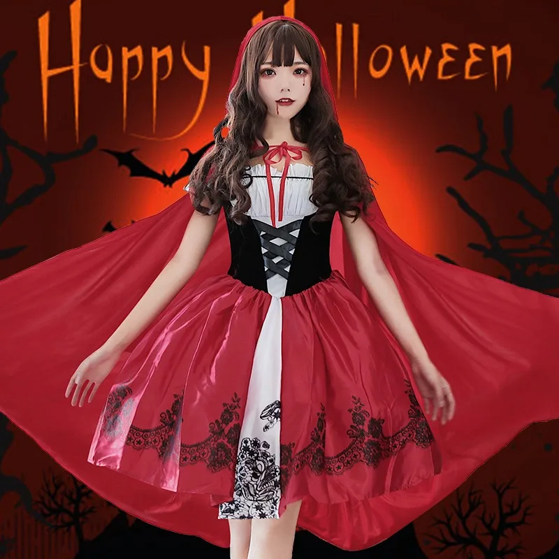

Halloween Costume Little Red Riding Hood Performance Adult Female Role-playing Vampire Witch Princess Dress Shawl Cloak