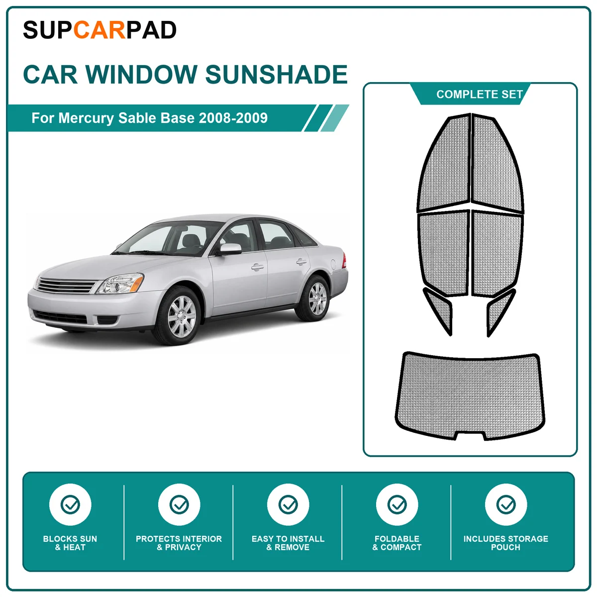 For Mercury Sable Base 2008-2009 Full Set Car Window Sunshades UV Block Privacy Heat Insulated Foldable Car Curtain