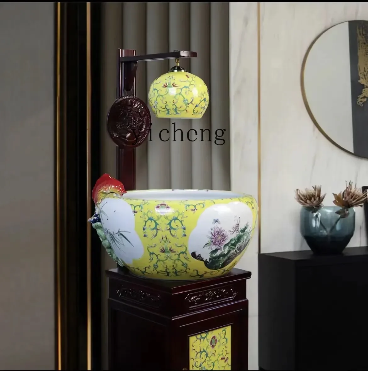 L14 ceramic fish tank cabinet goldfish tank floor-to-ceiling fish tank household entrance living room fish basin office ornament