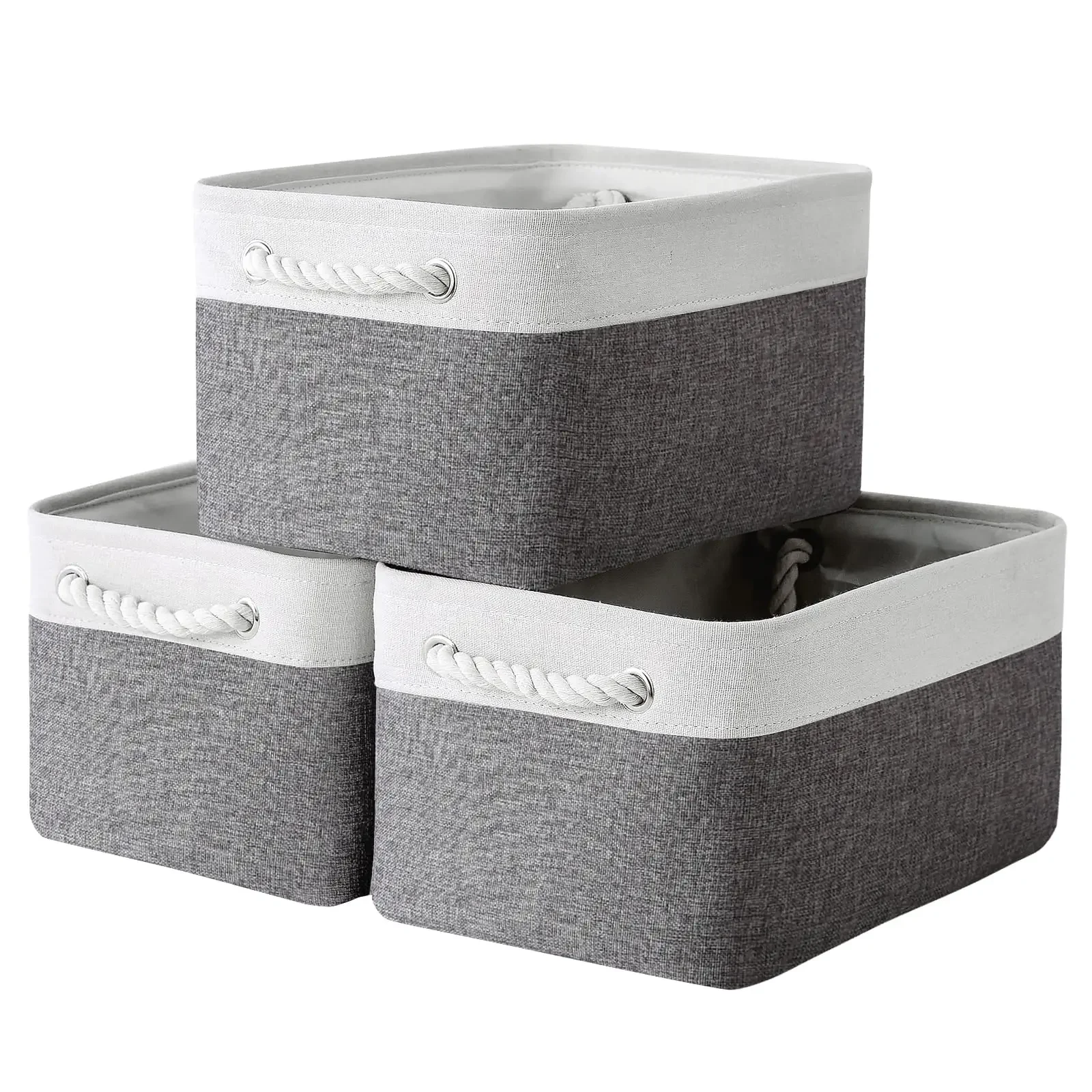 Caja de almacenamiento de lino plegable con asas, cesta organizadora de cubos que ahorra espacio para suministros para el hogar, juguetes para bebés, ropa, organizador de libros