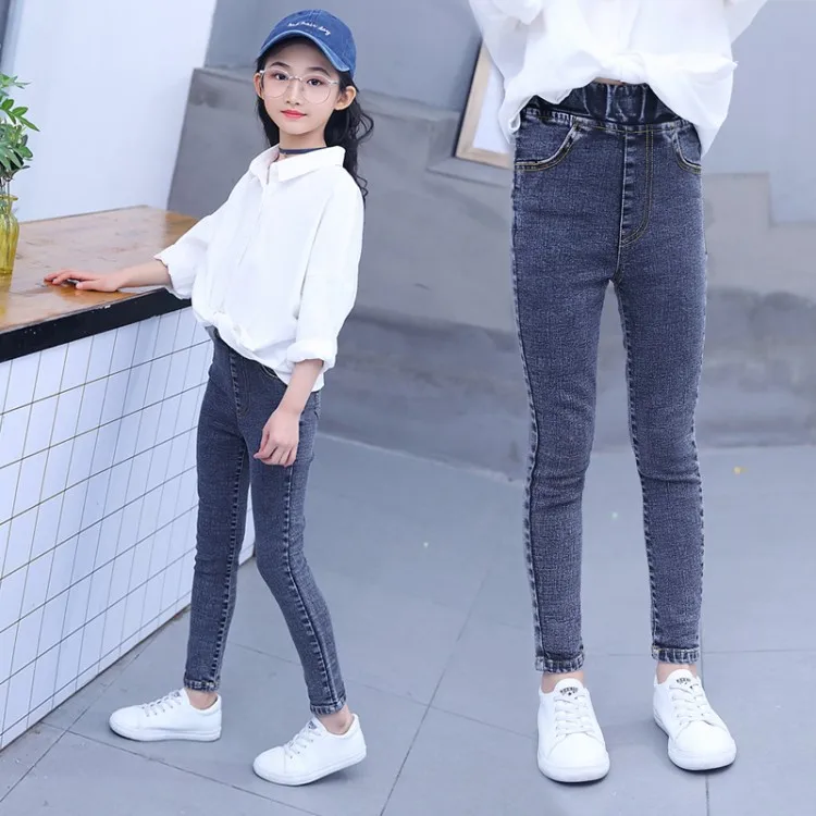 2023 spring summer Teenager Girls Jeans Children Fashion STRAIGHT Pencil Pants 5 6 7 8 9 10 11 12 13 14 Years Baby Trousers Kids