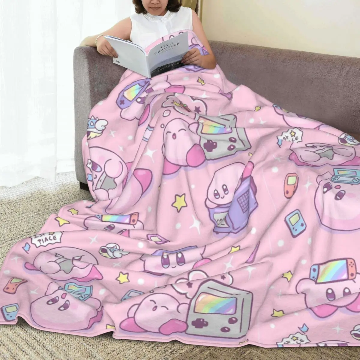 Kirbys Gamer Cobertores Fuzzy Engraçado Cobertor Quente para Cama Sofá Primavera/Outono