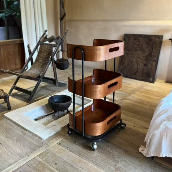 Salon Solid Wood Trolley, Spa Cart for Skin Care & Nail Art, Aesthetician Beauty Equipment Storage Rack