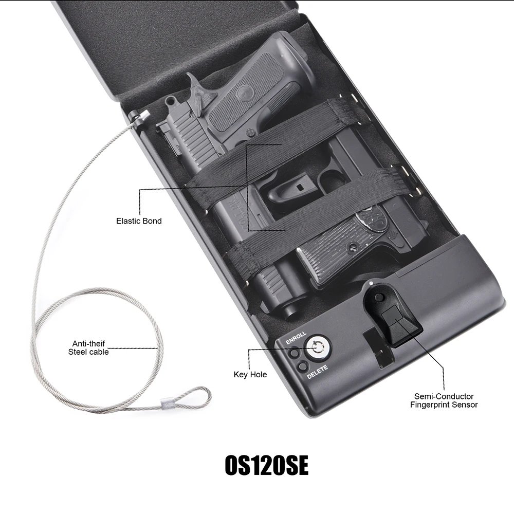 Gun Safe Fingerprint Electronic Security Mini Handgun Pistol Safe Password Vault Vase Box For Weapon Firearm Car Ospon