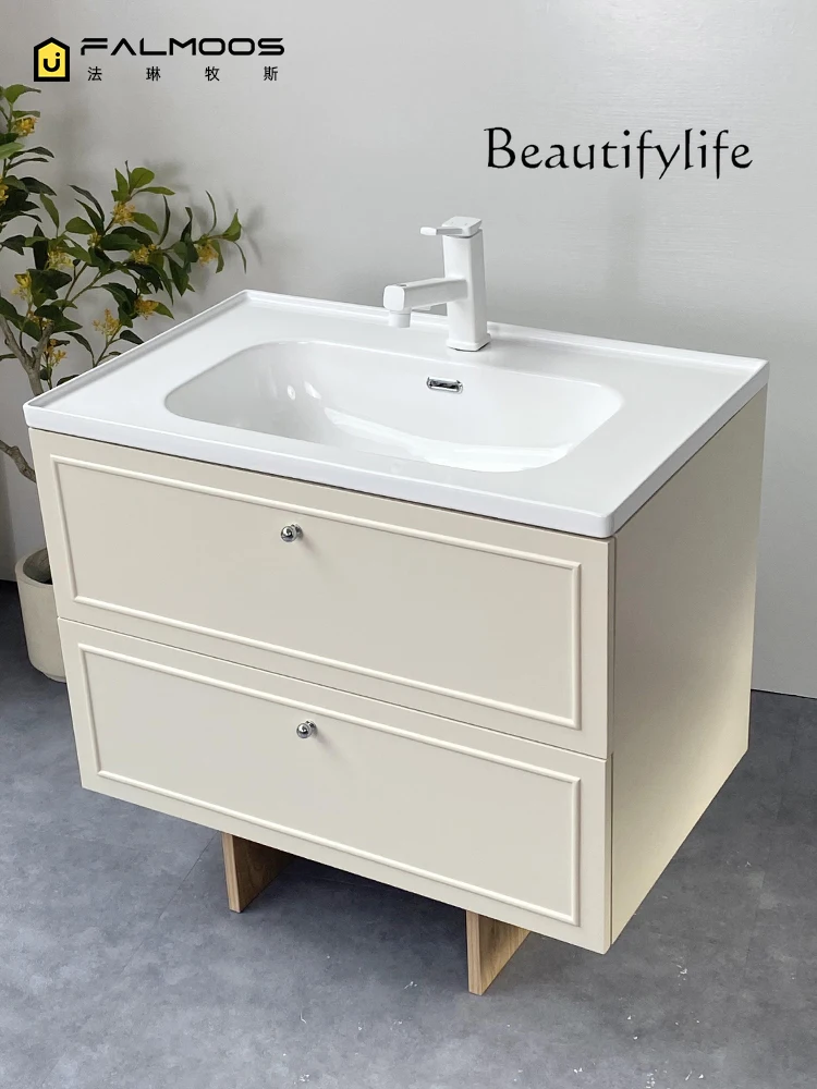 

Light French paint ceramic integrated basin bathroom cabinet combined toilet washbasin cabinet