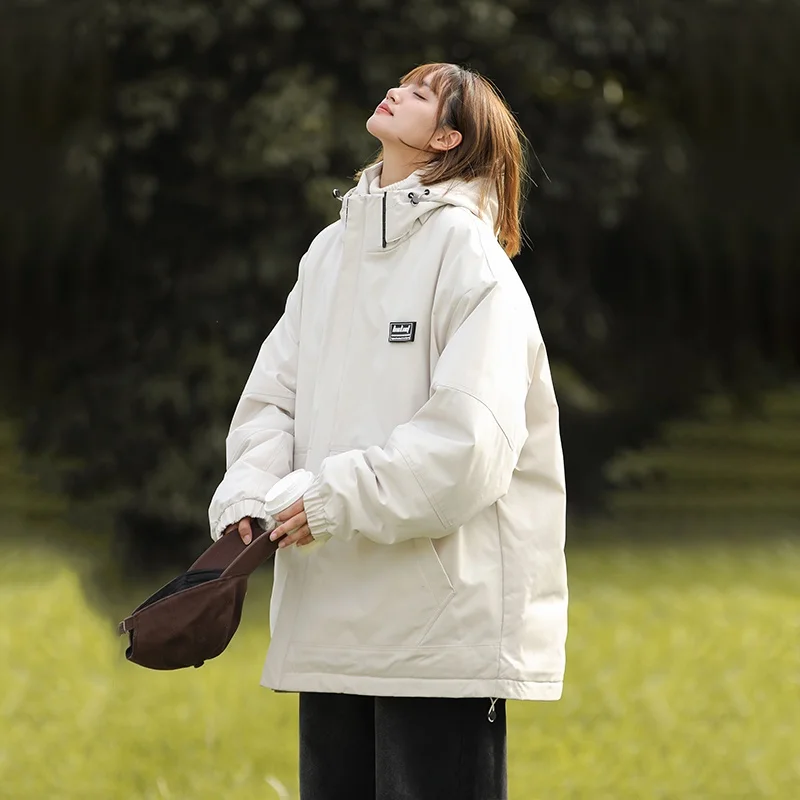 

Мужская утепленная хлопковая куртка на молнии с капюшоном, однотонная, свободного кроя, повседневная, для подростков, модная зимняя верхняя одежда