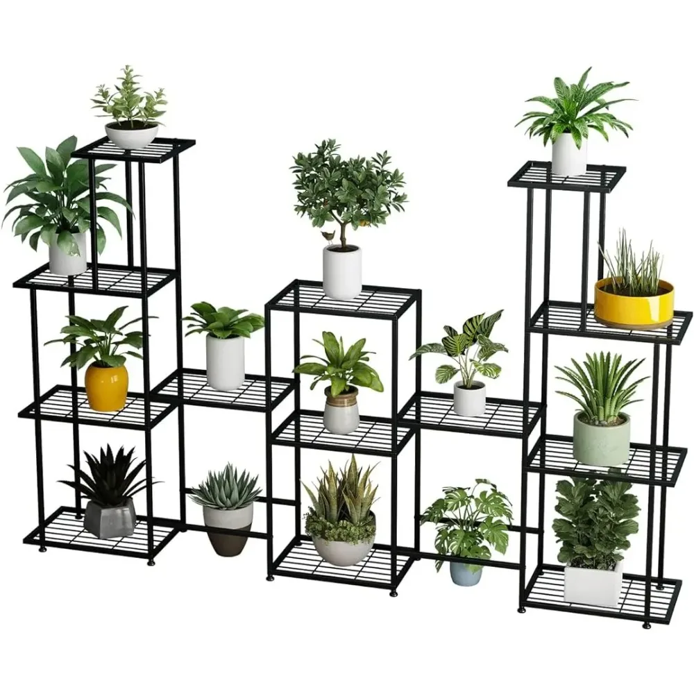 

13 Tiers Multifunctional Metal Plant Stands for Indoor Outdoor, Decorative Steel Plant Shelf for Patio Garden Balcony, Black