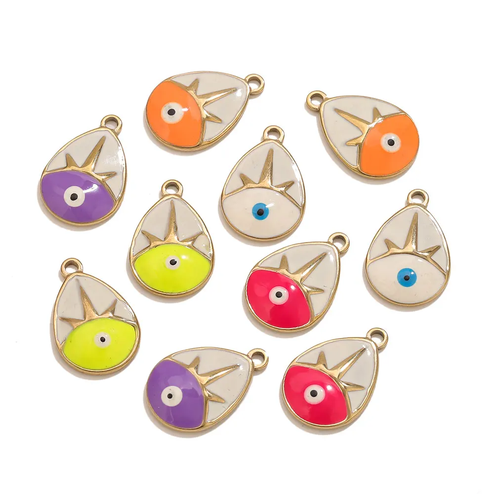 

5PCS Gold Plated Teardrop Evil Eye Charms Stainless Steel Enamel Pendants for DIY Necklace Earring Jewelry Making Accessories