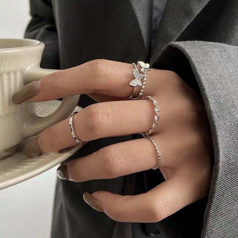 Butterfly Metal Punk Rings Cool Adjustable  Finger Ring Fashion Knuckle Jewelry For Women Teen Jewelry Gifts Accessories