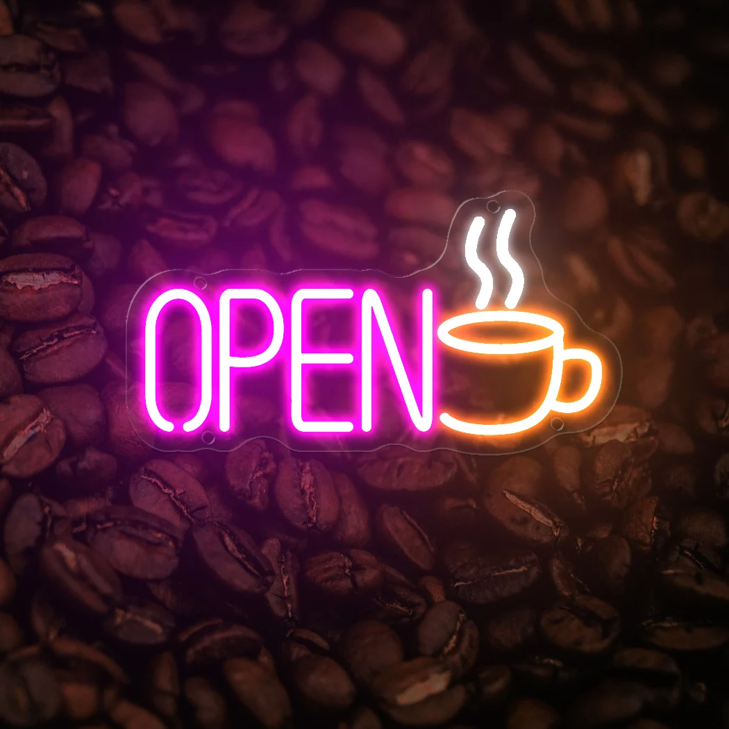 Open Coffee Neon Sign LED Light For Party Room Pub Club Shop Coffee Bar Shop Wall Decoration Sign USB Luminous Neon Sign Light