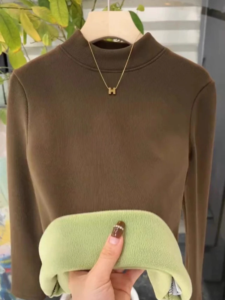 

Women's Sherpa Fleece Mock Neck Thermal Warm Slimming Ribbed Base Layer Top Winter Commuter Turtleneck Shirt