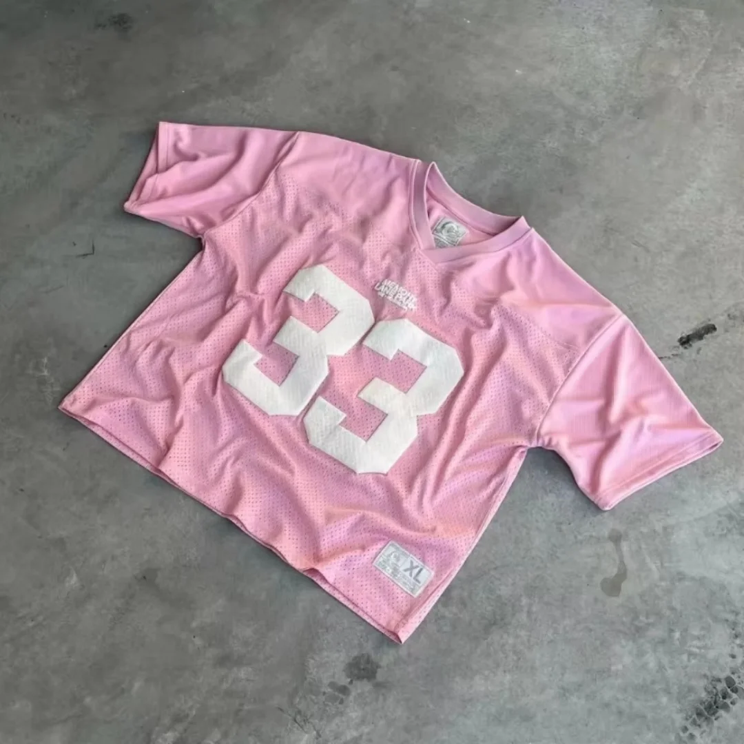 Camiseta Retro de malla transpirable para hombre y mujer, ropa deportiva universitaria de calle, camiseta de fútbol Unisex de gran tamaño, camiseta seca rápida Y2k