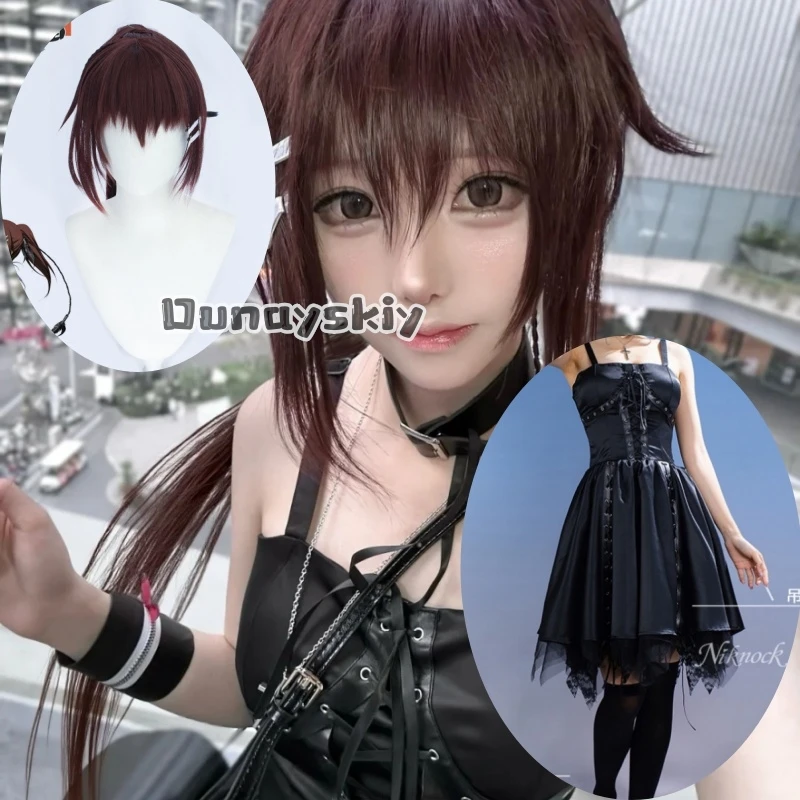 

LWW16*Minakami Yuki Cosplay Costume the Rabbit Game Wonderful Everyday Down Halloween sexy black dress socks necklace uniform