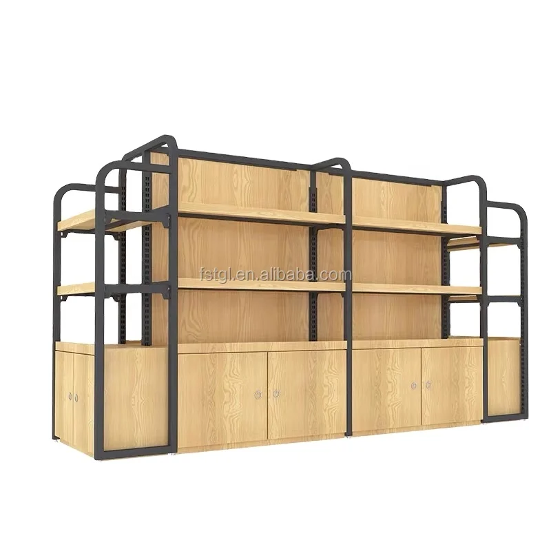 

[Customized]Supermarket Equipment MDF Display Racks Wooden Steel Shelves Customized gondola