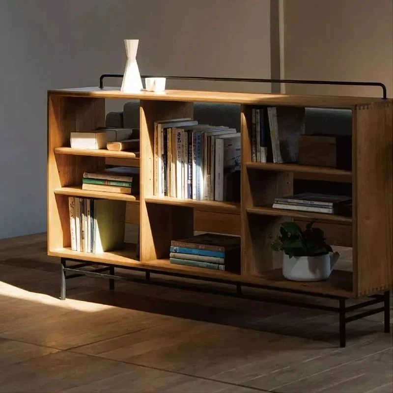 Simple solid wood hollow display rack partition short living room falling bookcase walnut display cabinet