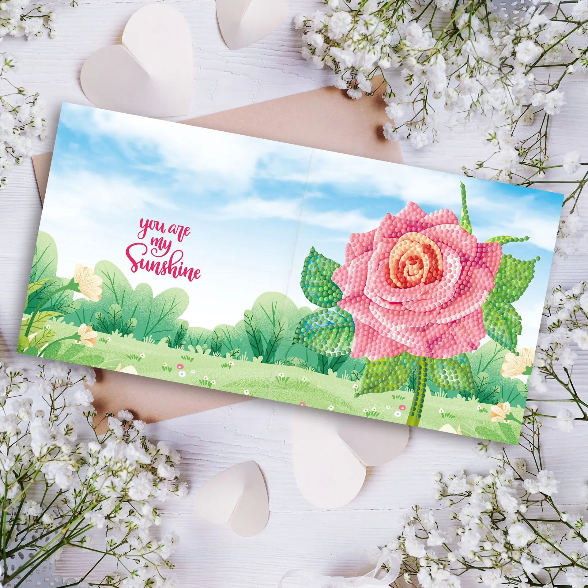 5D Floral Greeting Cards Diamond Painting DIY Diamond Mosaic Kit Festive Envelopes Postcards Message Thank You Birthday Cards