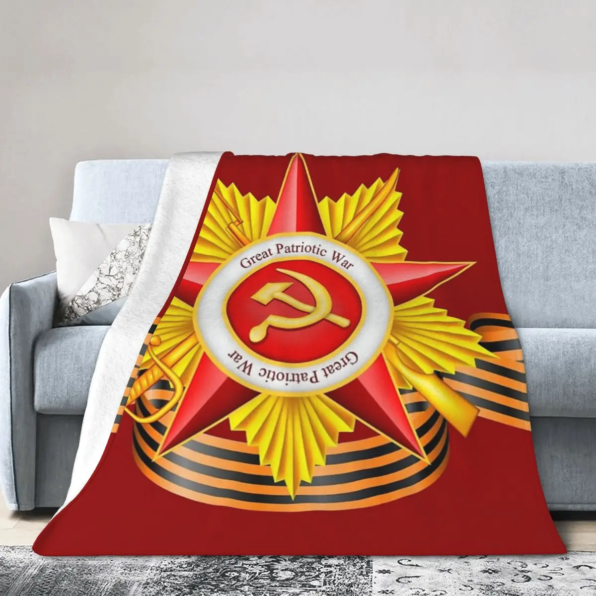 Communist War Symbol Of The Great Patriotic War Blankets Soft Warm Flannel Throw Blanket Cover for Bed Picnic Travel Home Couch