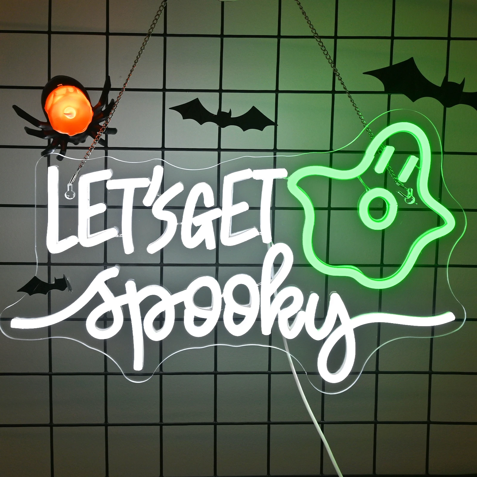 

Let's Get Spooky Neon Sign Led светильник для Хэллоуина, вечерние Room, украшение с регулируемой яркостью, питание от USB, неоновая подсветка для женского декора