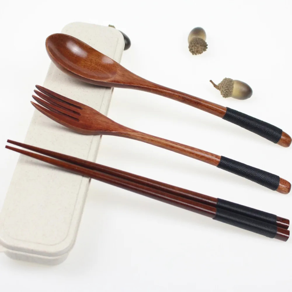 ملعقة وشوكة خشبية، سلسلة أدوات مائدة صديقة للبيئة، مجموعة ملاعق بيضاوية طبيعية مناسبة لبار عيدان تناول الطعام