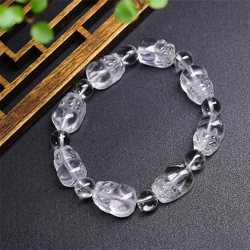 Natural Clear Quartz Pixiu Bracelet Women Charms Yoga Meditation Amulet Strand Bangles Vintage Jewelry Gift 1pcs 15X25MM