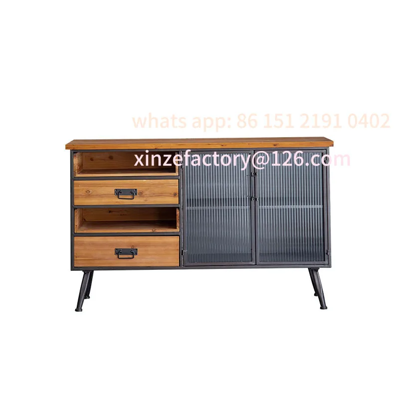 

Customizable Industrial Style Dining Side Cabinet Living Room Log Color Large Capacity Personalized Bar Storage Locker American