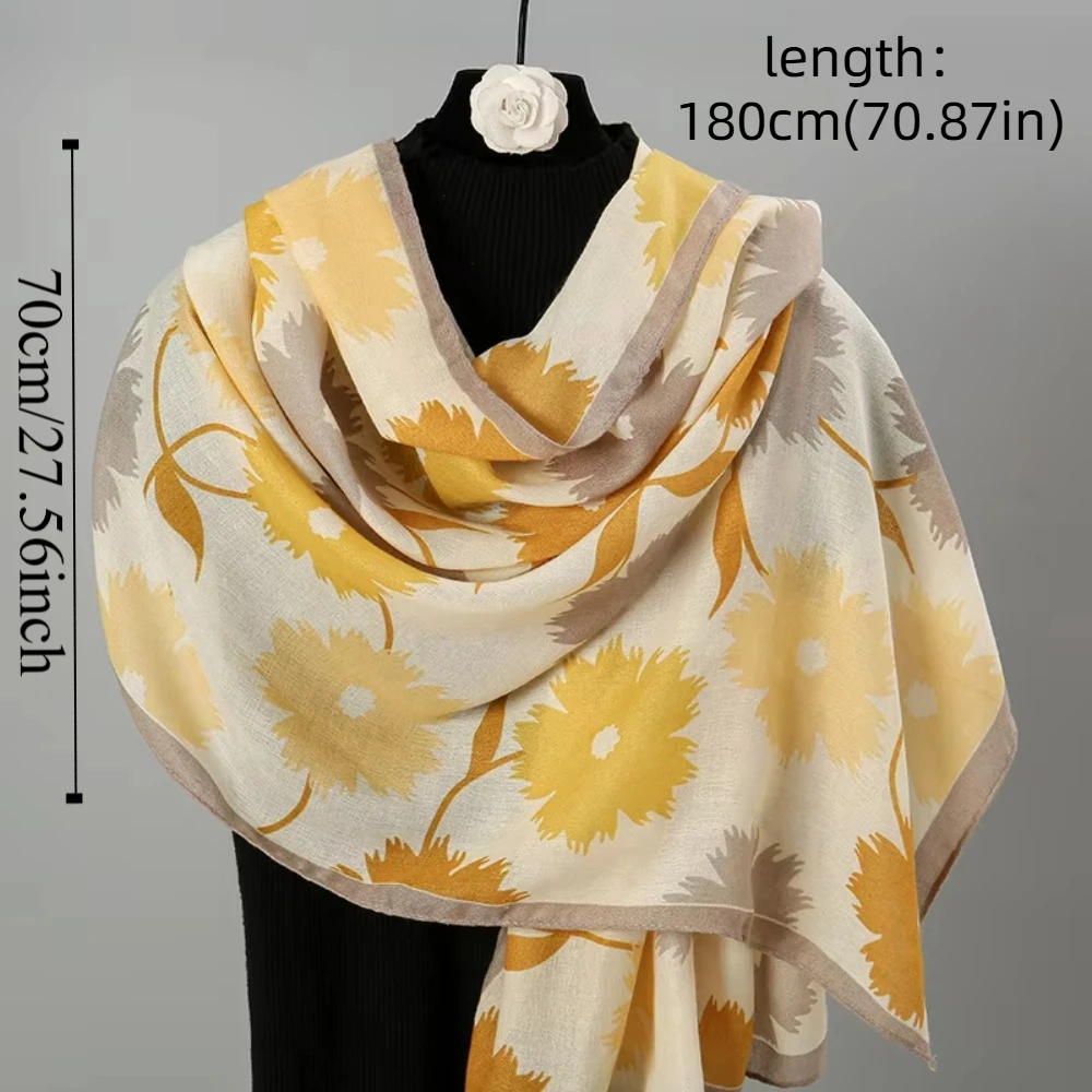 Headkerchief Korean Style Floral Scarf Shawls Cotton Linen Elegant Sunscreen Foulard Shawl Sun Protection Soft Shawl Wrap Travel