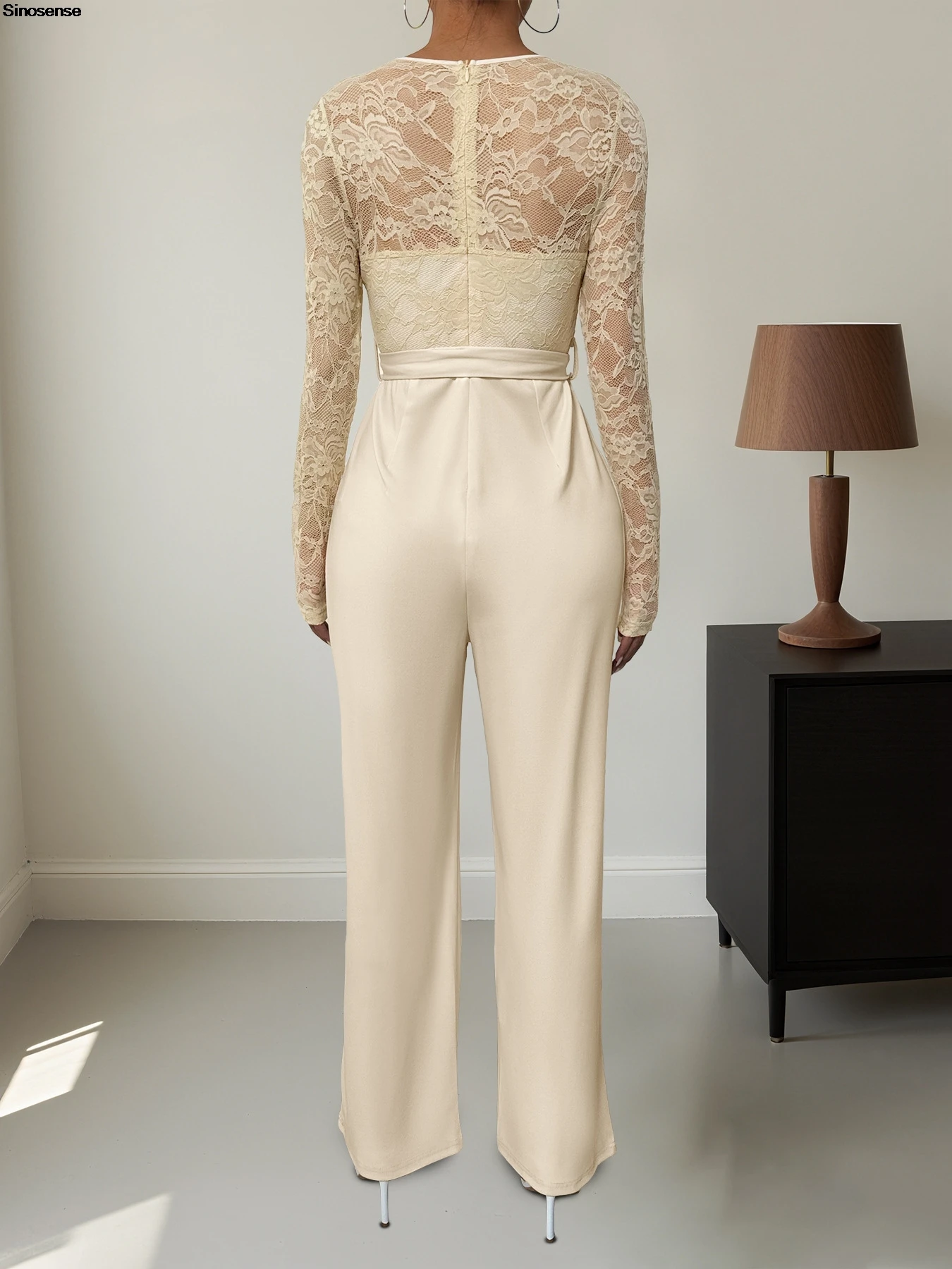 Tute eleganti da donna Pantaloni a gamba larga in pizzo floreale Pagliaccetti interi Abiti eleganti da lavoro per ufficio, night club, cocktail party