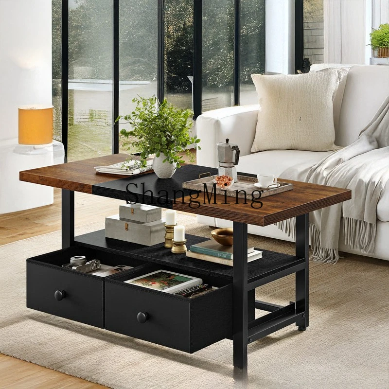 FG good-looking coffee table living room coffee table with drawers multifunctional storage table iron wood structure furniture