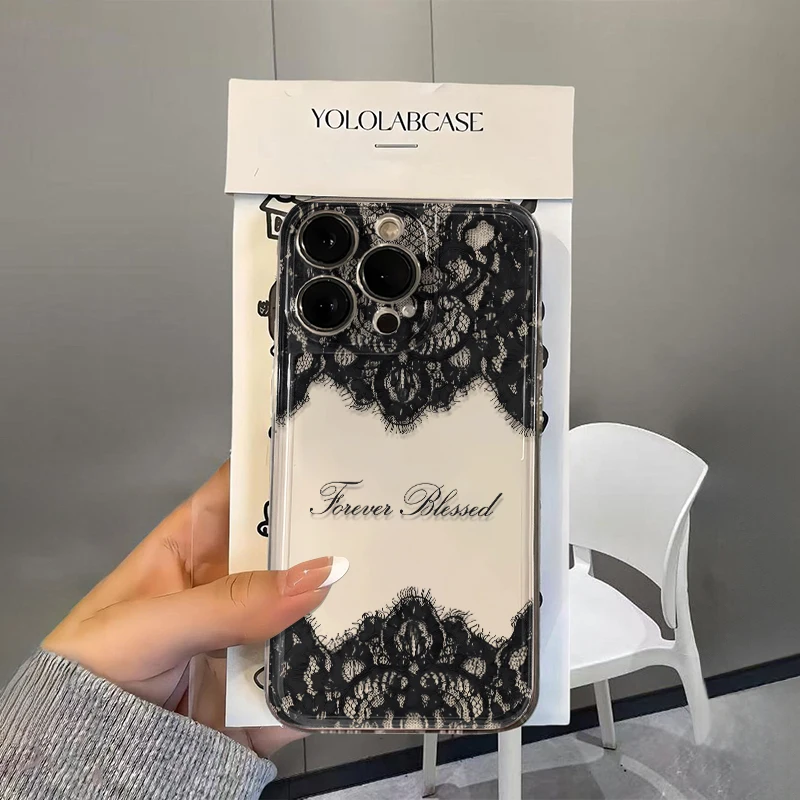Epc Angel Schwarze Spitzen-Handyhülle für Samsung S26 S25 S24 S23 S22 S21 S20 FE Note20 Note10 Plus Ultra Lite Edge 5G Transparente TPU-Abdeckung