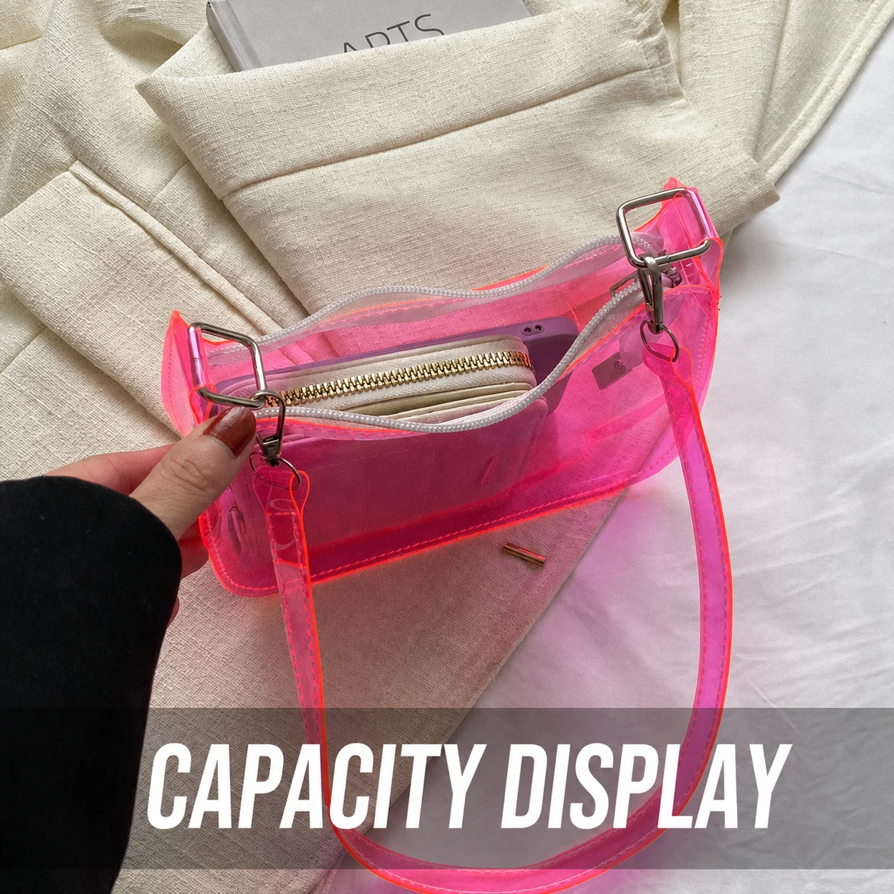 Pvc Shoulder Bag Versatile Women'S Underarm Bag Candy Color Handbag Transparent Fashion Shoulder Bag For Dating Commuting