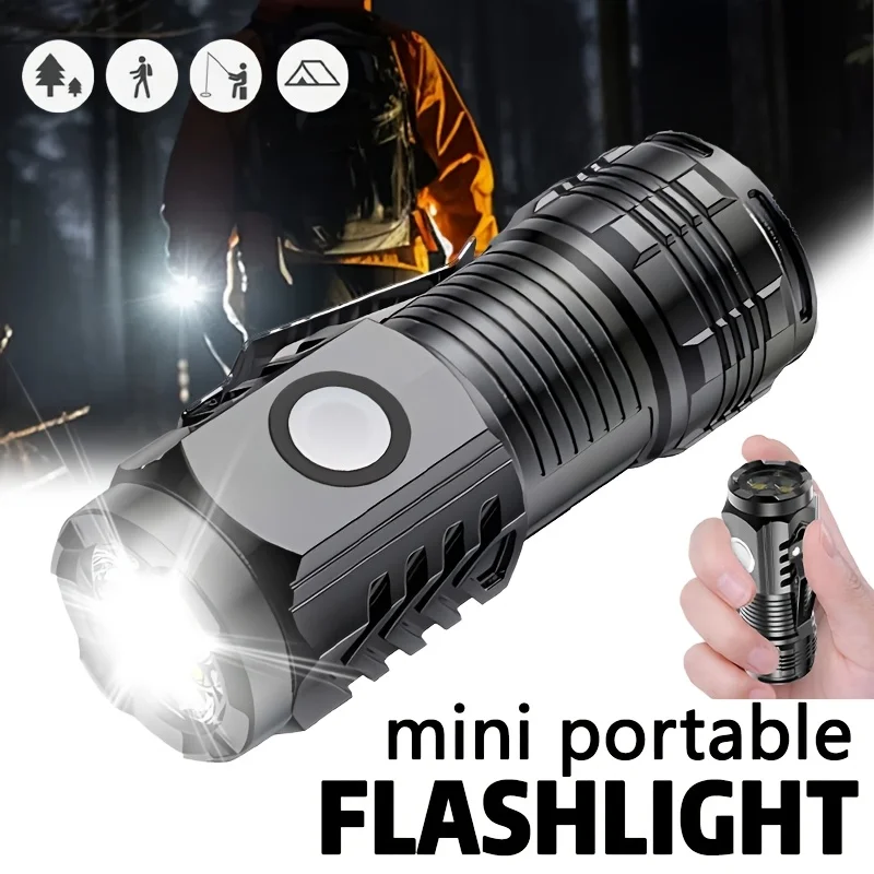 Mini 3LED Flashlight With Pen Clip，Night Walking, Portable Brightness,Rechargeable Waterproof Emergency Spotlight Outdoor Torch