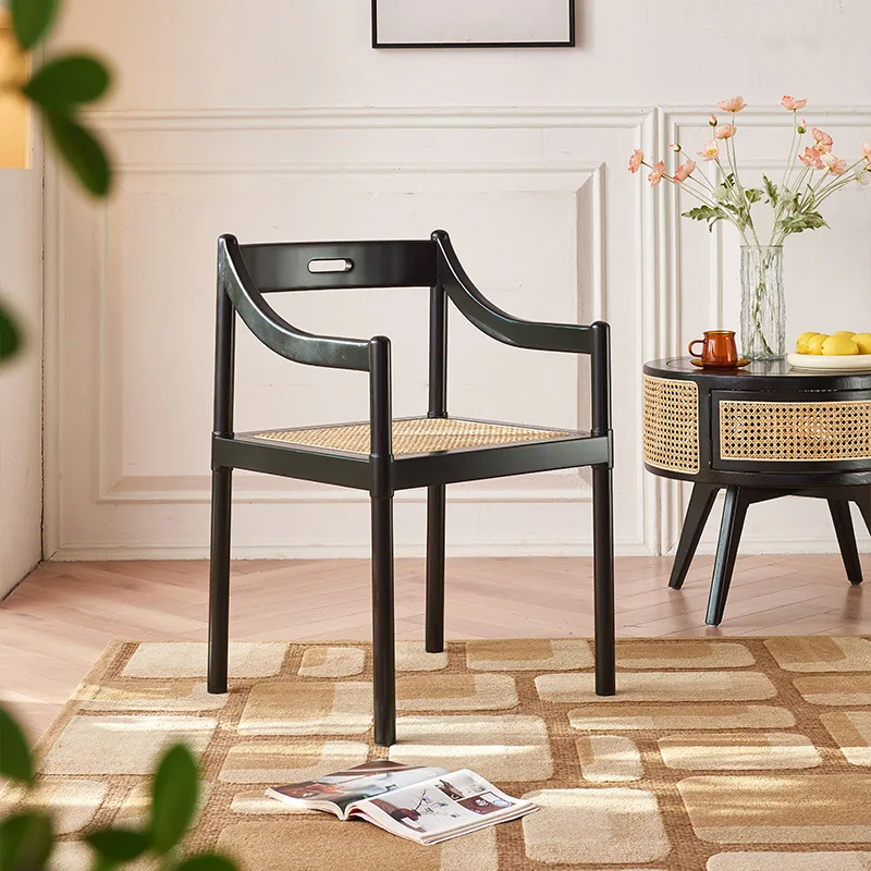 Nordic Minimalist Dining Chairs Mid-Century Style Solid Wood Rattan Cushion Chair Dining Room Sillon Individual Home Furniture