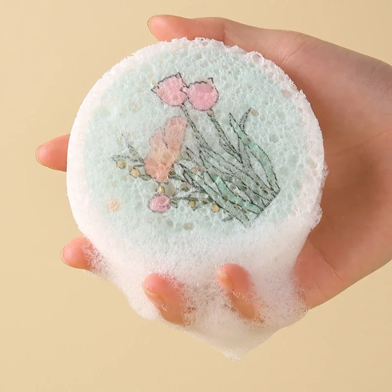 Wood Pulp Cotton Sponge Wipe Compressed Wood Paddle Sponge Sponge Brush Pot Round Flower Water Absorption Kitchen Accessories