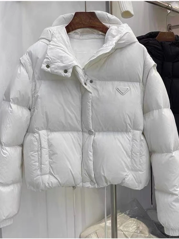 سترة نسائية كورية جديدة لعام 2025 سترات قصيرة خفيفة للغاية موضة شتوية بأكمام قابلة للفصل سترة منتفخة معطف منتفخ على شكل بطة بيضاء #6