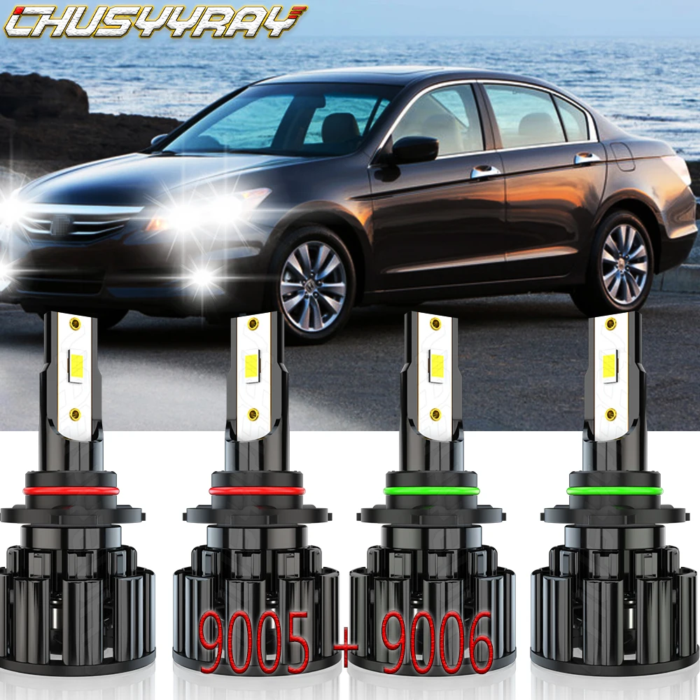 

CHUSYYRAY Car lights Compatible For Honda Accord 1997-2007 4x 9005 9006 Hi/Lo Beam Bulbs Combo 6013K Pure White Car accsesories