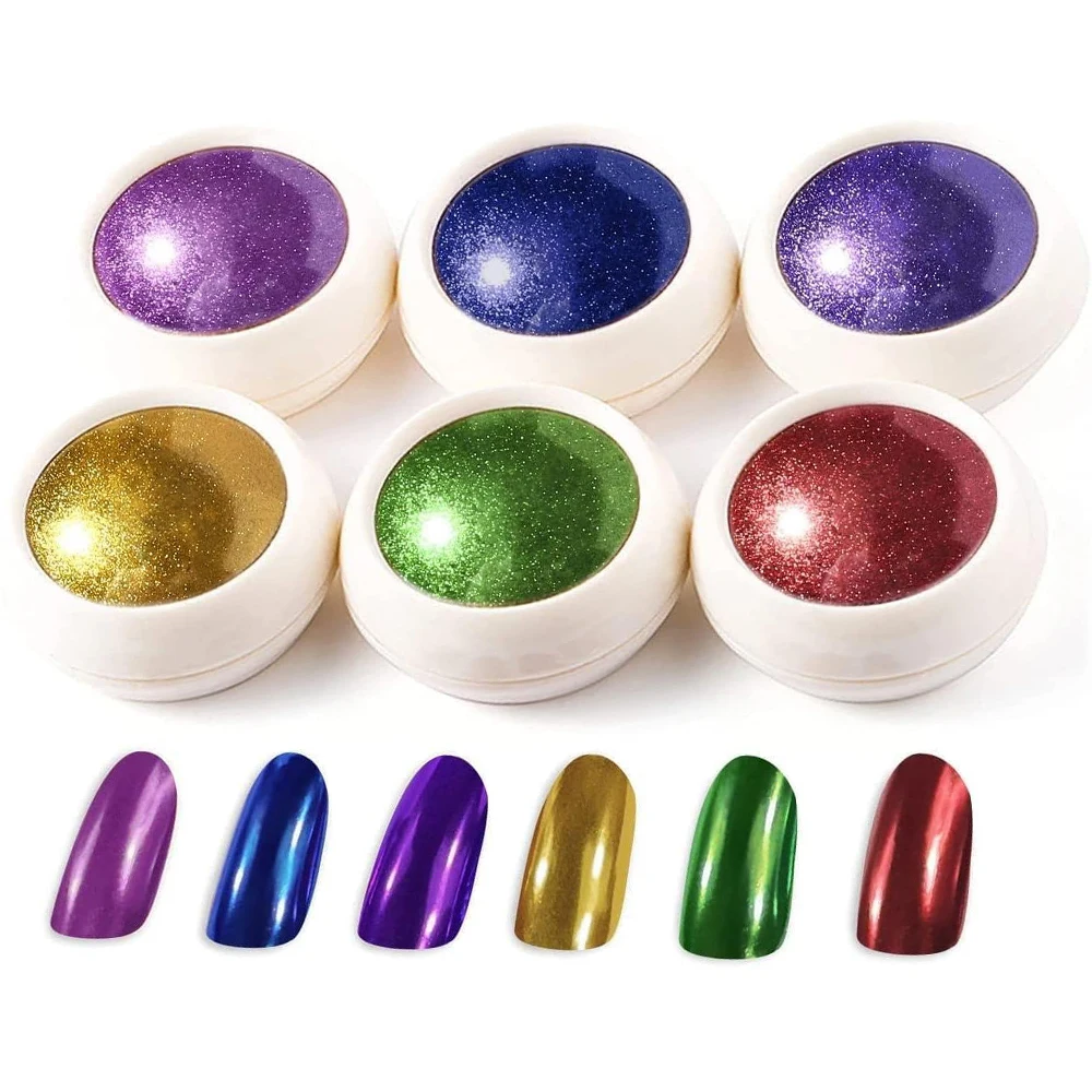 1/6Pcs ใหม่ปีสีแดง Chrome Mirror ผงเล็บ SHINY Glitter สีเขียว Chrome Powder Magic Mirror Effect Powder สําหรับเล็บ Art Decor