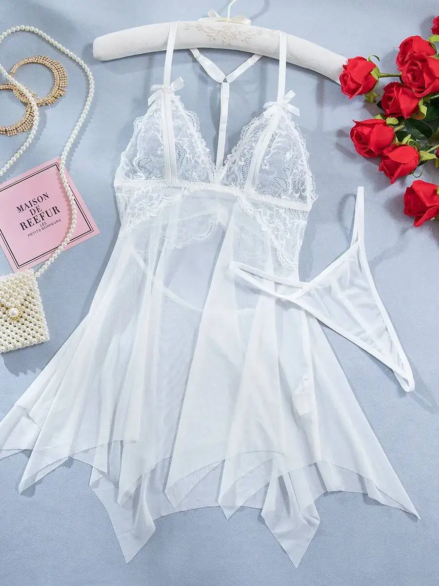 Sexy Transparent Strap Dress White Ladylike Cute Flower Print Dress Backless Deep V Suspenders Sleeveless Dress Pure Desire W5K9