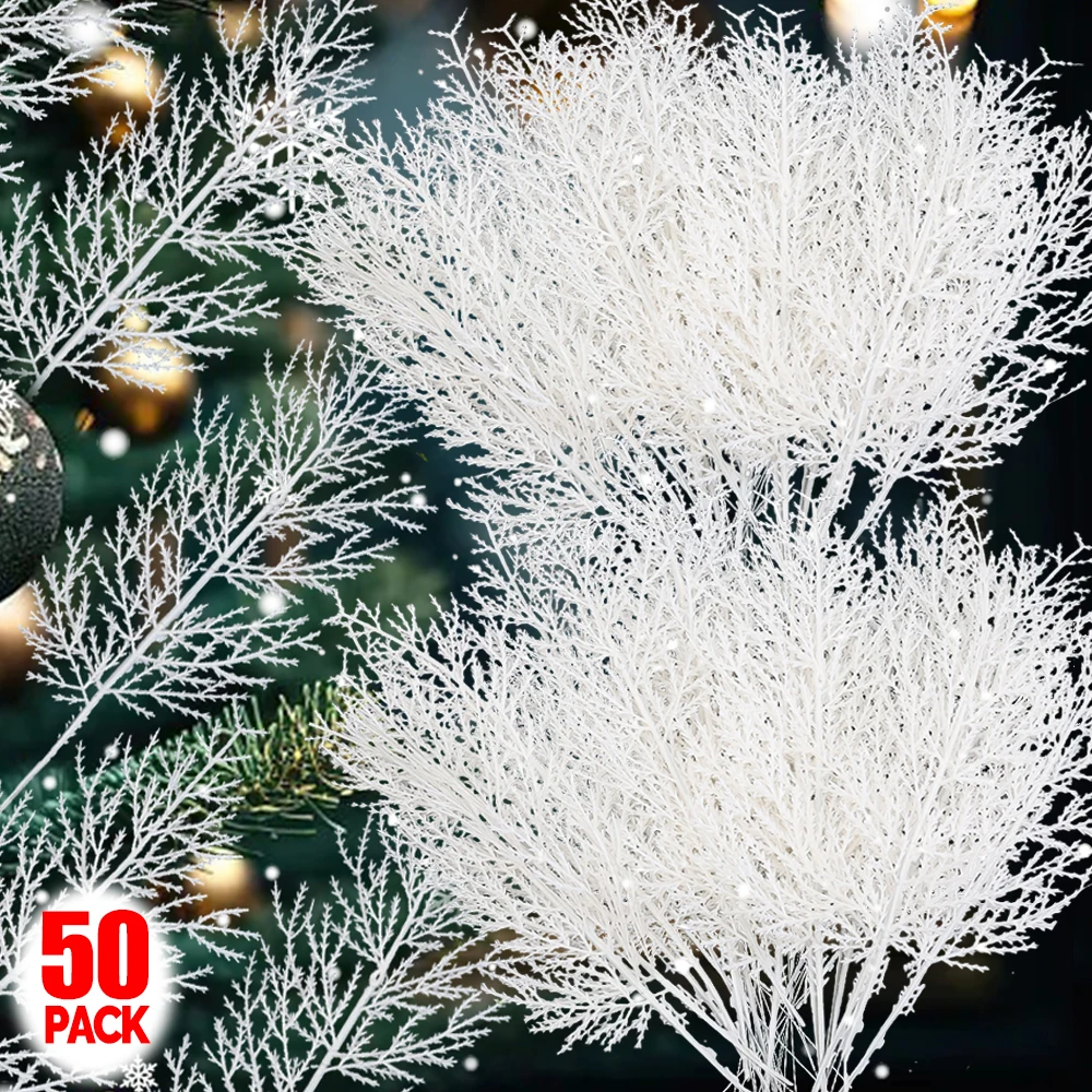 Artificial Christmas Snow Pine Needles Christmas Fake Snow Pine Needles Branch Party Wreath DIY New Year Gifts Table Decoration