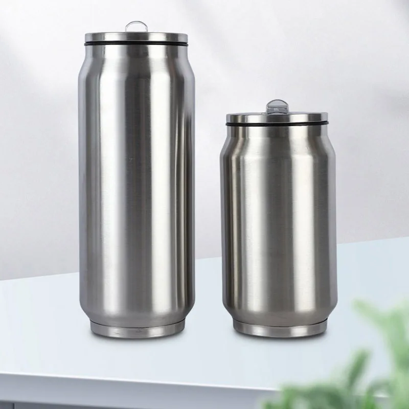 Ice American Coffee Cup Thermos Stainless Steel Sports Water Bottle Straw Cup Creative Cola Can Double-layer Vacuum Straw Cup