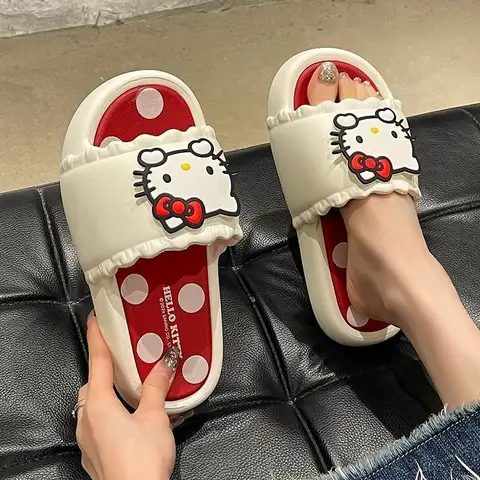 Kawaii Hello kitty anti-slip and anti-odor slippers, cute cartoon home comfort slippers, thick-soled sandals, holiday gifts