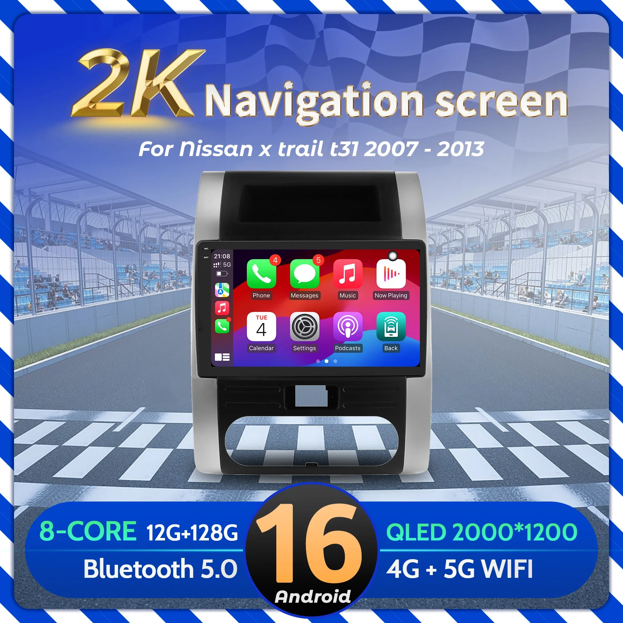 

9-дюймовый автомобильный радиоприемник Android 16 для Nissan x trail t31 2007-2013 BT Carplay, мультимедийная навигация, головное устройство, экран 2K QLED