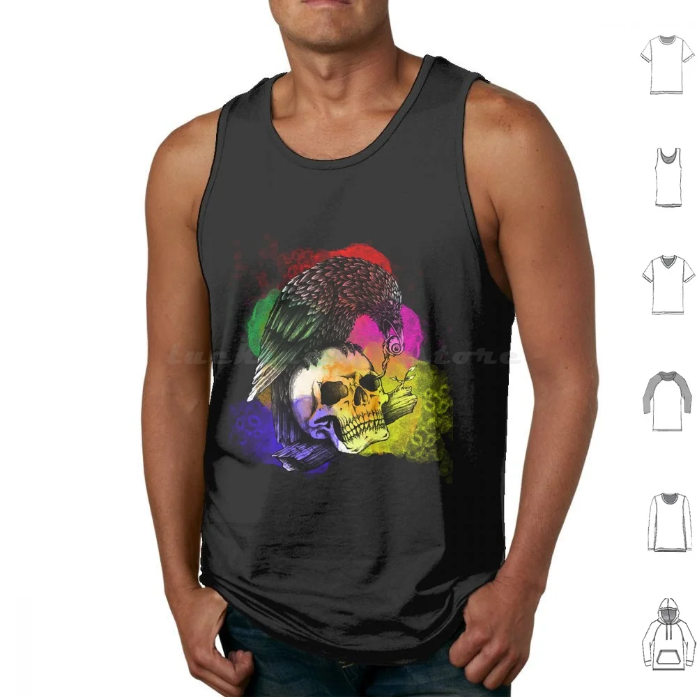 

Винтажная одежда с изображением вороны и черепом, жуткий ворон, готическая одежда на Хэллоуин, топы на бретелях, жилет без рукавов, наблюдатель за птицами, костюм черной кошки, вечерние